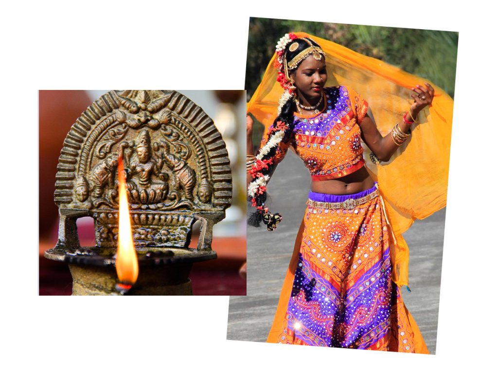 Saint-Andrée - Image de danseuse indienne et lampe allumée