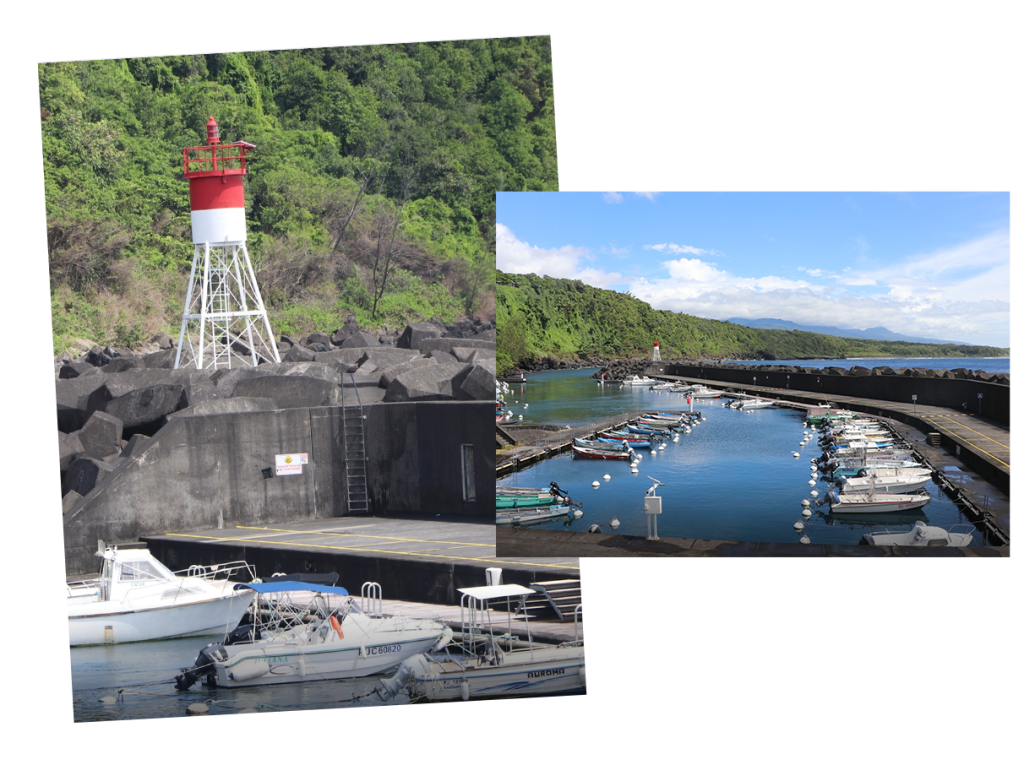 marine of Sainte-Rose, fishing boat and lighthouse