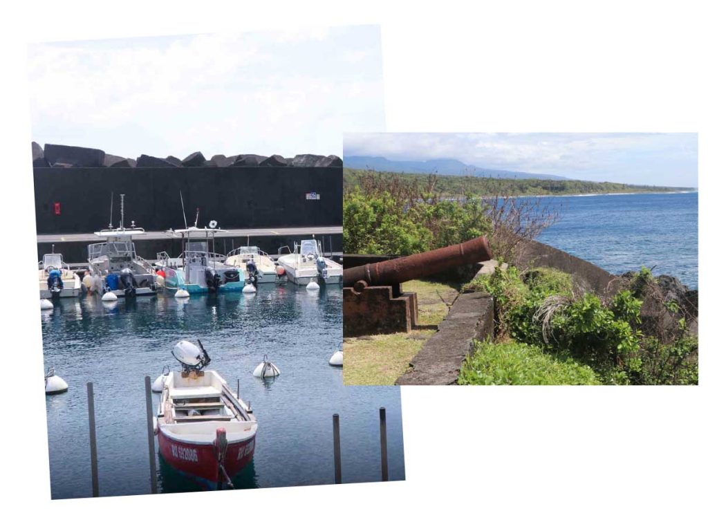 La marina de Sainte-Rose barcos de pesca y cañones