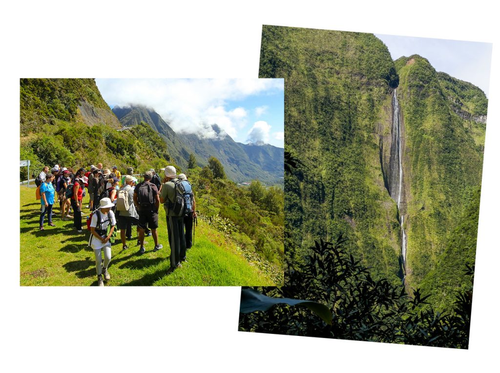 Salazie - cascada blanca y excursionistas con guía