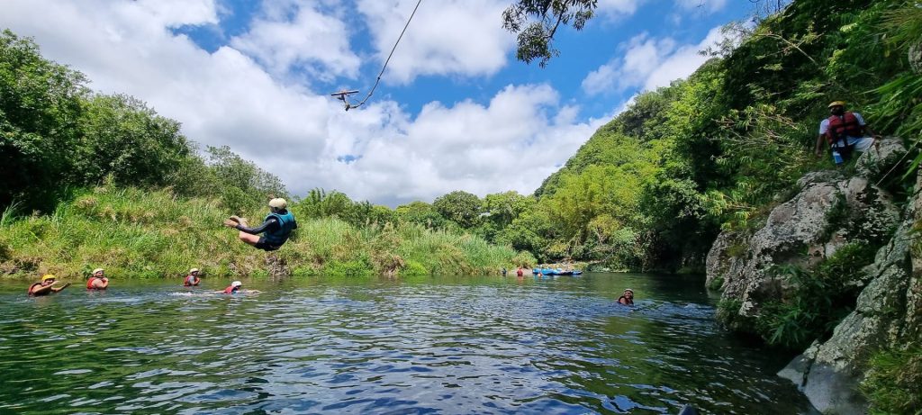 Springen Sie in Bras-Panon in den Rocks River