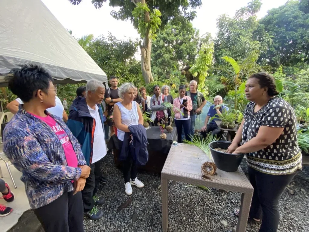 Group of people doing a kokedama workshop in Saint-André