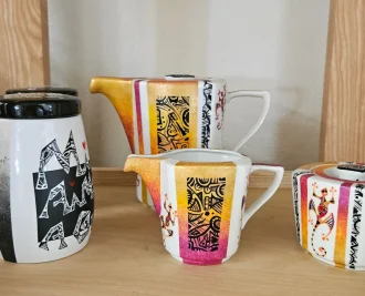 hand painted mug and teapot