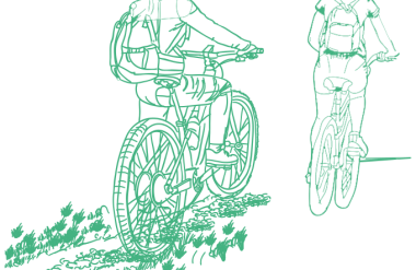 Zeichnung eines Paares beim Radfahren im Osten von Réunion, Feiertage im März 2024