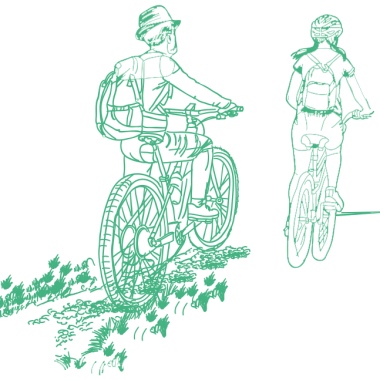 Dibujo de una pareja en bicicleta por el este de Reunión, vacaciones de marzo de 2024