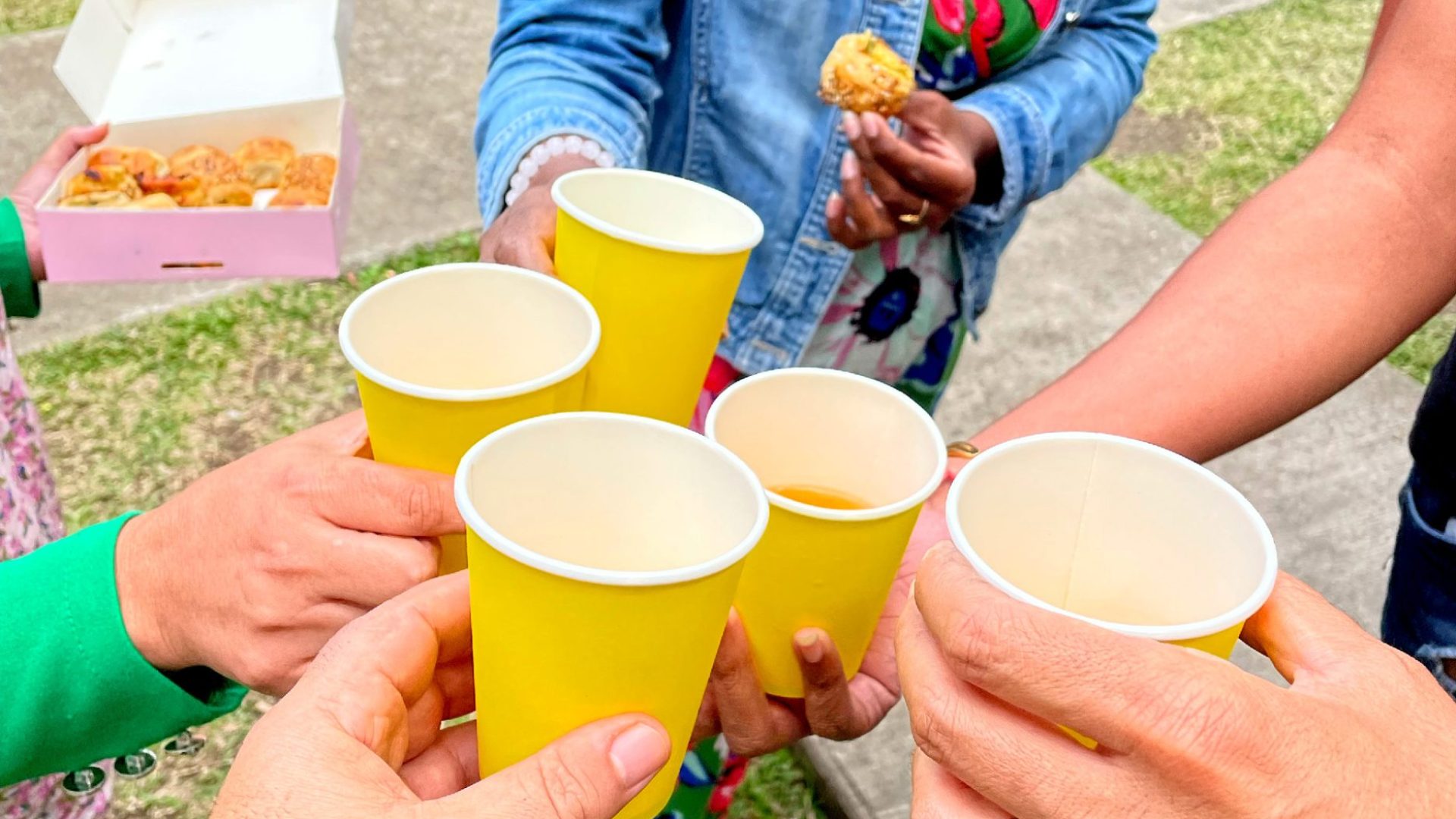 People toasting during a picnic in eastern Reunion