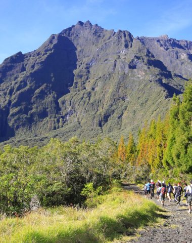 Excursionistas en el sendero Piton des Neiges