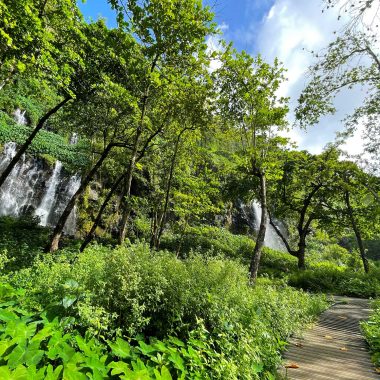 View of the waterfalls of Anse des cascades in Sainte-Rose