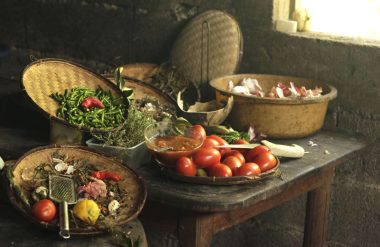 Vegetables and spices in a Creole cuisine on Reunion Island