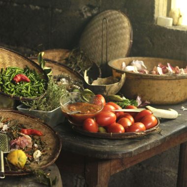 Vegetables and spices in a Creole cuisine on Reunion Island