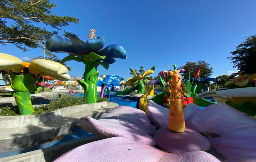 Games for children in the shape of flowers at the Colossus park in Saint-André