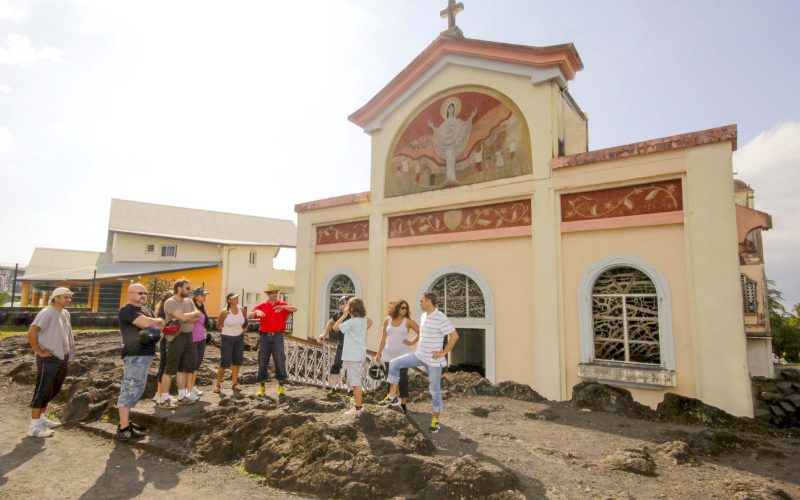 Facade of the Church of Notre Dame des Laves in Piton Sainte-Rose guided tour