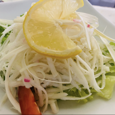 Palm kernel salad at the Velli restaurant in Saint-André